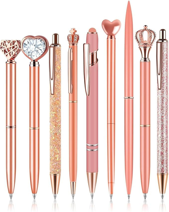 amassan 9Pcs Ballpoint Pens Set, Cute Pens with Crystal Diamond for Journaling, Black Ink Pen Gif... | Amazon (US)
