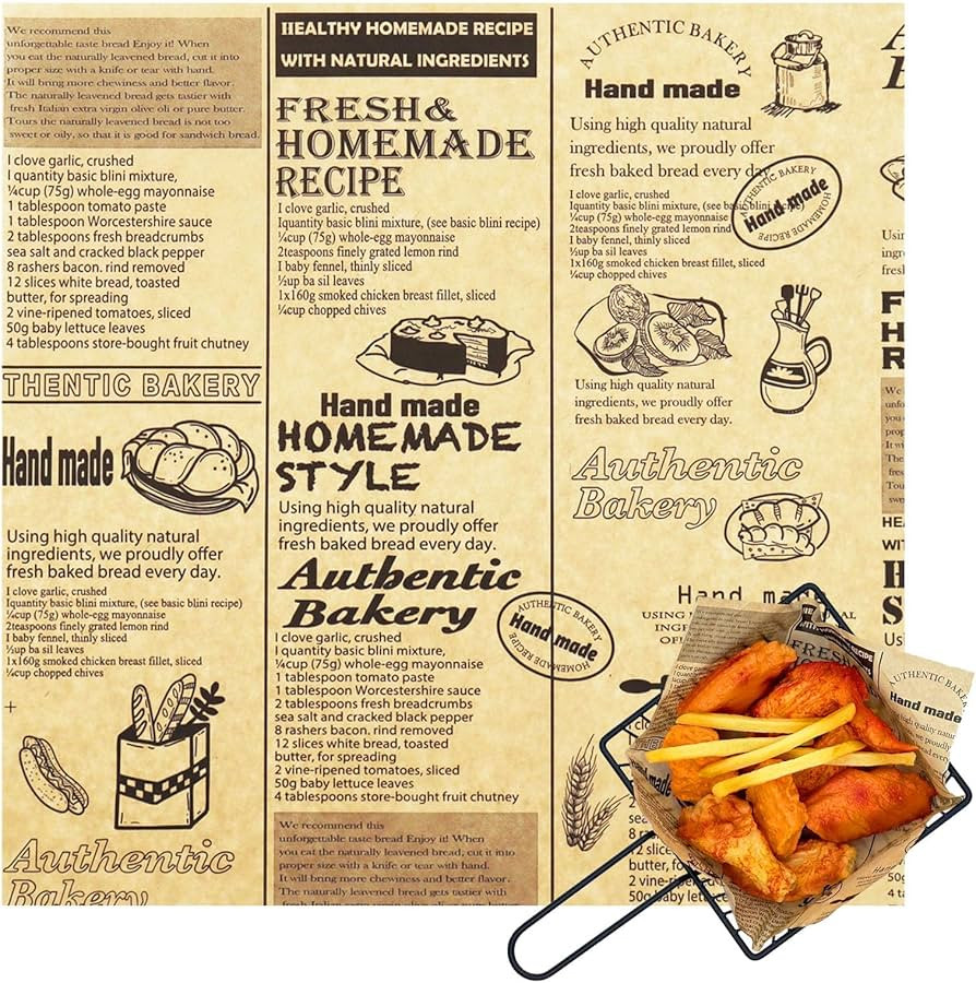 OTOPETE 200Pcs Food Paper Sheets, 10"x10" Grease Resistant Food Wrapper Paper，Newspaper Theme H... | Amazon (US)