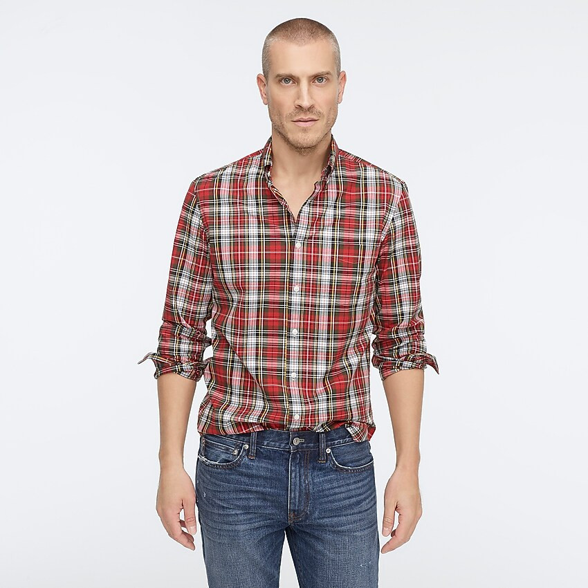 Stretch Secret Wash in chili plaid organic cotton | J. Crew US