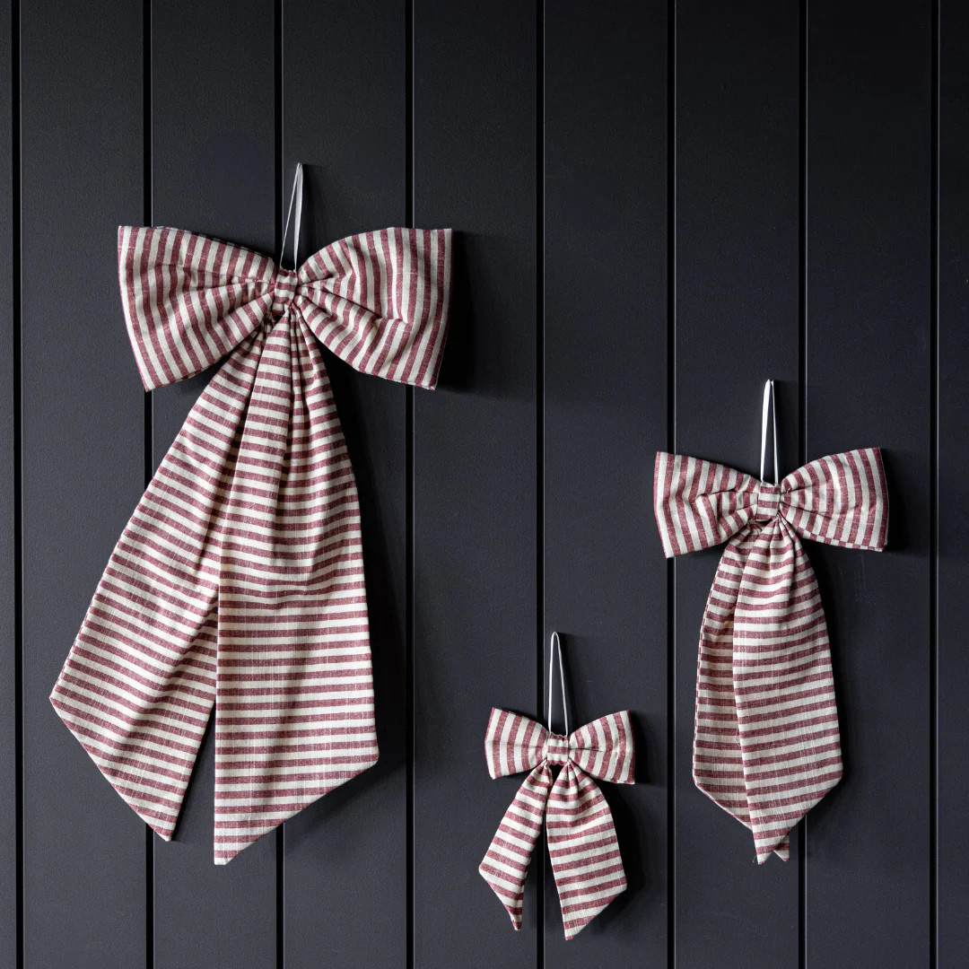 Striped Cranberry Red Fabric Bows | By Luxe B Co. | luxe bCO