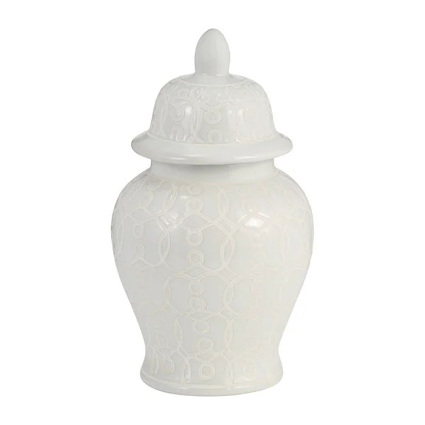 Sagebrook Home 10" Ivory Temple Jar Ceramic Chinoiserie Classic Contemporary Decorative Ginger Ja... | Bed Bath & Beyond
