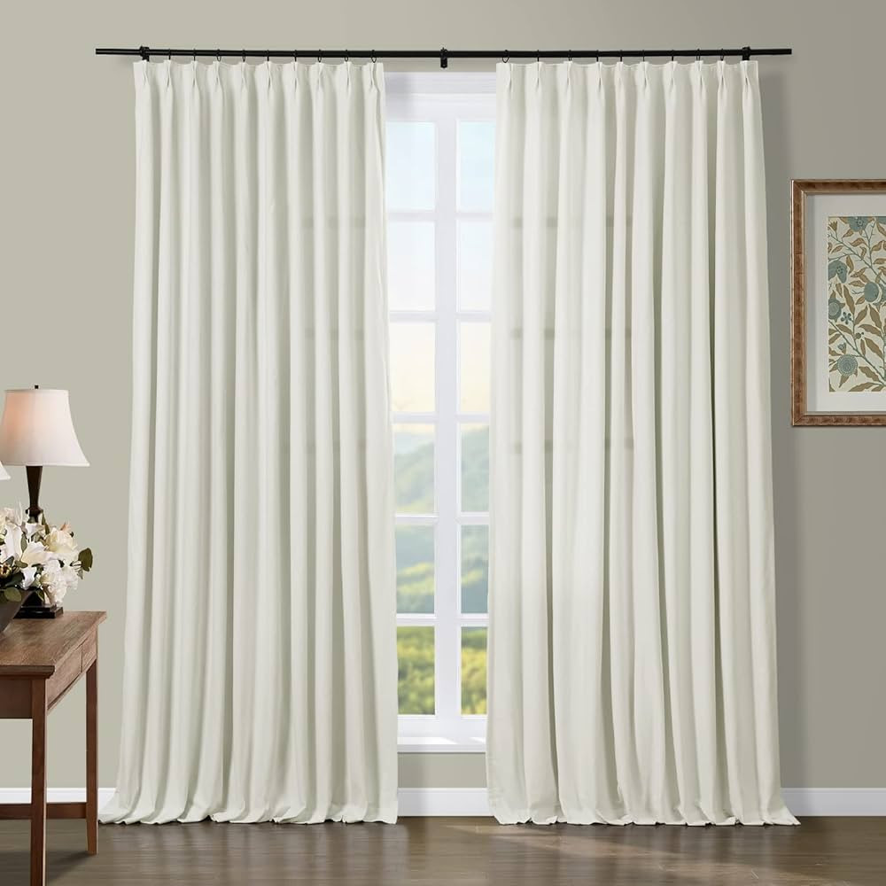 TWOPAGES Extra Long Cotton Duck Curtains 120 Inches Long Light Filtering Pinch Pleat Drapes Thin ... | Amazon (US)