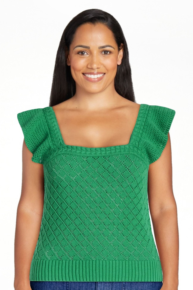 Free Assembly Women's and Women's Plus Square Neck Cotton Sweater with Flutter Sleeves, Sizes XS-... | Walmart (US)