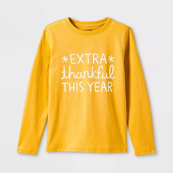 Boys' 'Extra Thankful This Year' Graphic Long Sleeve T-Shirt - Cat & Jack™ Mustard Yellow | Target