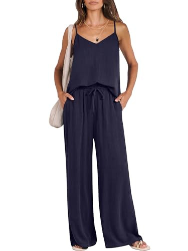 ANRABESS Women's 2 Piece Linen Lounge Set Casual Matching Pants Jumpsuit Summer Beach Travel Vaca... | Amazon (US)