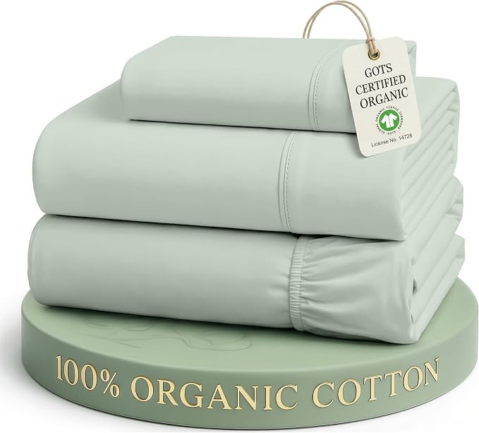 LANE LINEN Twin Sheets 100% Organic Cotton Soft 3pc Percale - Cool Blue | Pure Long-Staple Organi... | Amazon (US)
