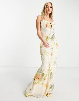 Hope & Ivy ruched bust maxi dress in cream floral | ASOS (Global)