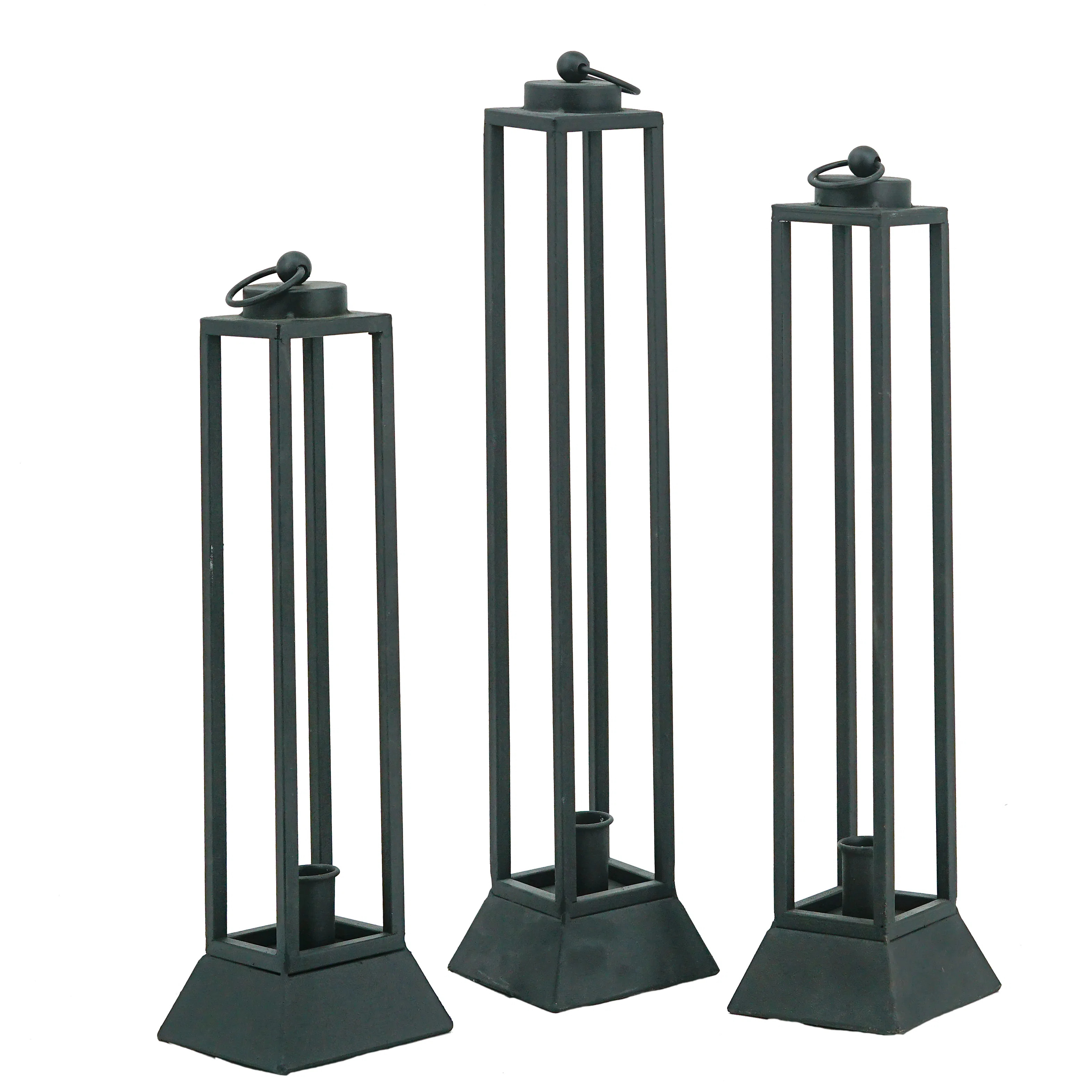 Black Iron Lanterns with Open Design Set of 3 Black | Wayfair North America