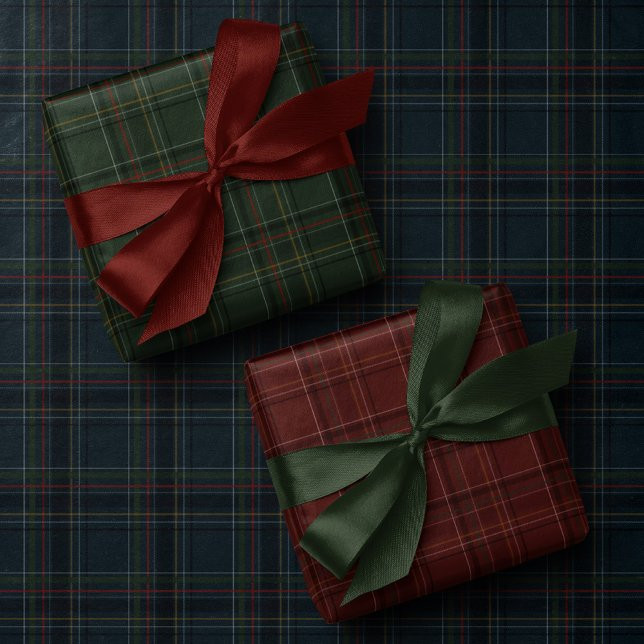 Classic holiday plaid stylish navy Christmas Wrapping Paper | Zazzle | Zazzle