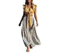 ZESICA Women's Bohemian Floral Printed Elastic Waist A Line Maxi Skirt with Pockets | Amazon (US)