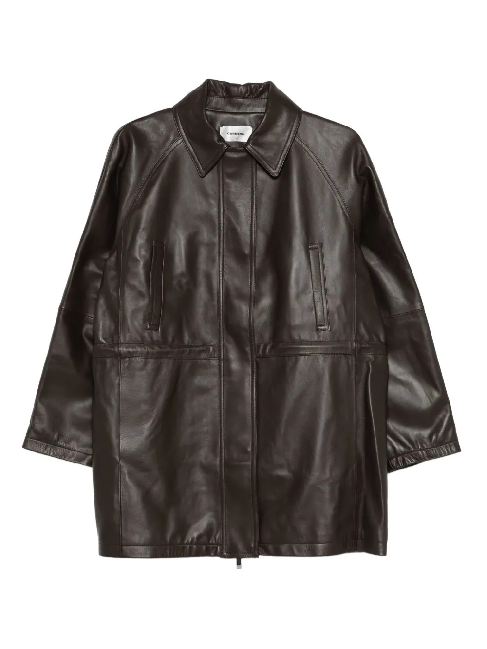 collared leather coat | Farfetch Global