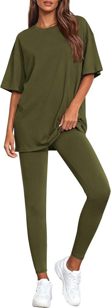 BTFBM Two Piece Lounge Set Women 2026 Fall Casual Oversized Shirts Leggings Matching Workout Airp... | Amazon (US)