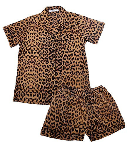 Women's Pajamas Set Leopard Ladies Sleepwear Sets Short Sleeve Girls Loungewear Nightgowns Pajamas for Women Shorts Set (leopard print, XL) | Amazon (US)