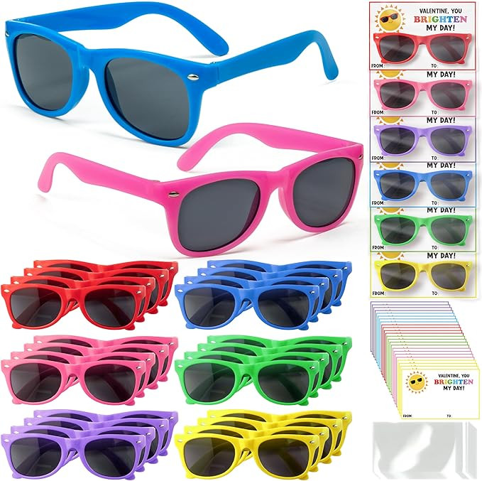 WATINC Valentine's Day Gift for Students - 24 Pack Sunglasses Set with Blessing Cards, 6 Colors U... | Amazon (US)