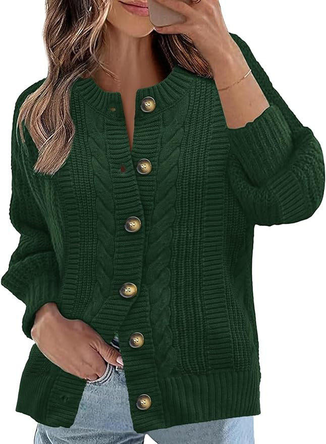 Rapbin Women's Cable Knit Cardigan Open Front Sweater Casual Long Sleeve Button Coats Outerwear | Amazon (US)