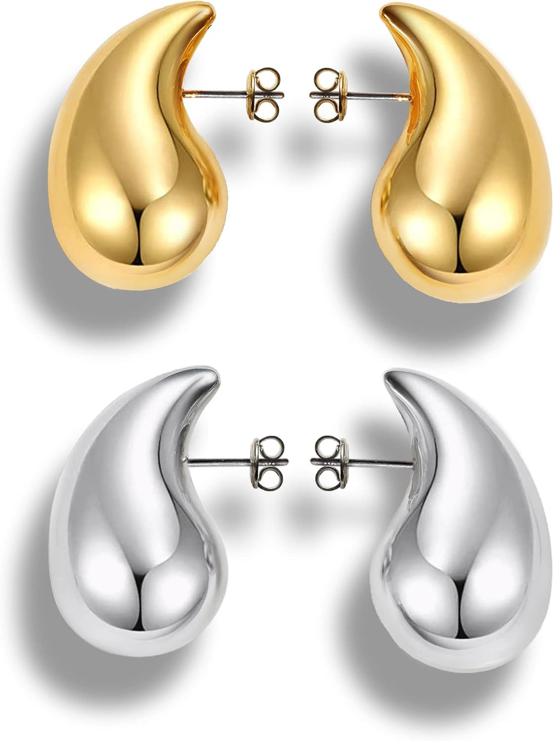 2 Pairs Chunky Gold Hoop Earrings for Women Girls Lightweight -14K Gold Plated -Made in KOREA -Te... | Amazon (US)
