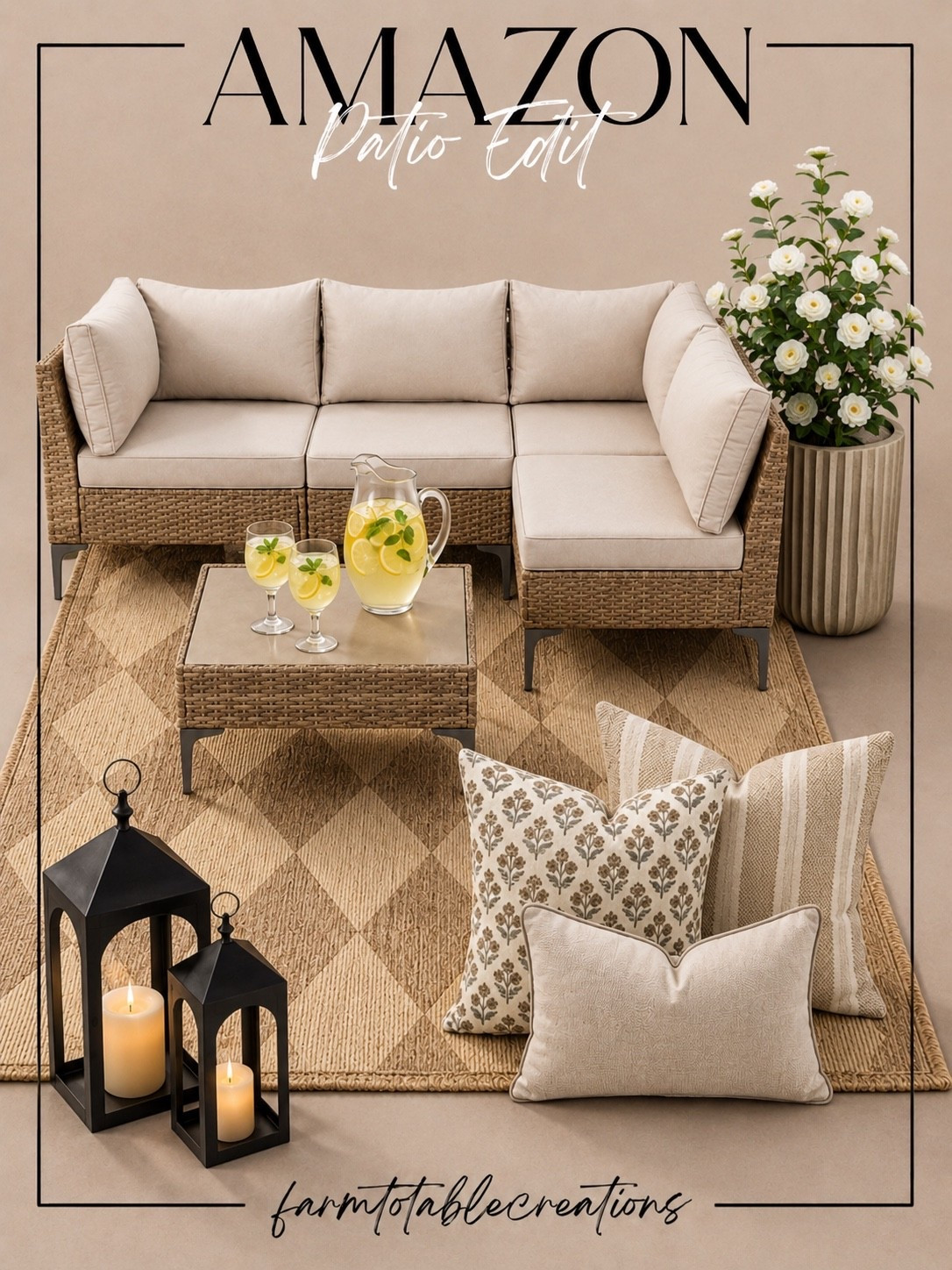 Amazon Patio Edit

Follow @farmtotablecreations on Instagram for more home inspiration and daily finds.

This patio edit checks all the boxes 🤍 From the cozy sectional and patterned outdoor rug to the lanterns, pillows, planter, and lemonade station, these pieces make it easy to create a designer-inspired outdoor space without the designer price tag.

Everything in this look works together to create a warm, inviting patio that feels elevated, timeless, and perfect for summer evenings outdoors.

#patiofurniture #outdoorrug #outdoorpillows #lanterns #planters

#LTKHome #LTKSaleAlert #LTKSeasonal