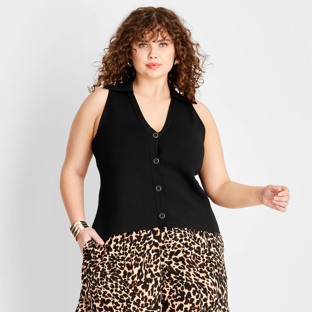 Women's Sweater Polo Tank Top - Future Collective™ with Jenee Naylor Black | Target