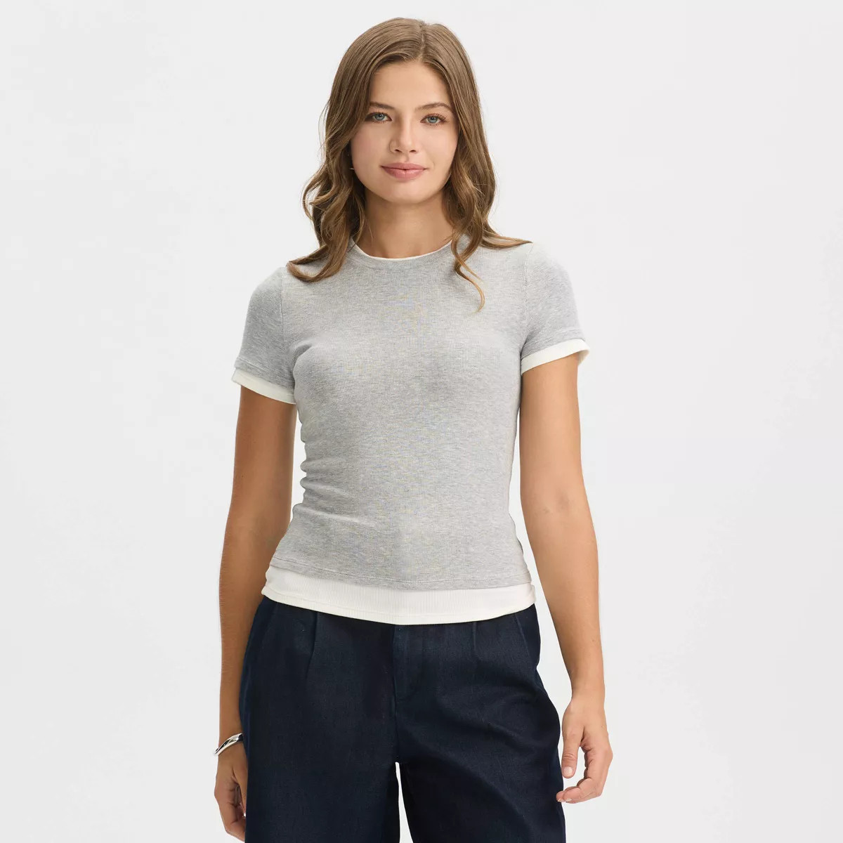Women's Short Sleeve Layered Ribbed T-Shirt - A New Day™ | Target