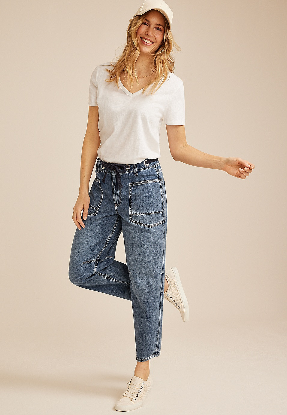 Grommet Waist High Rise Barrel Jean | Maurices