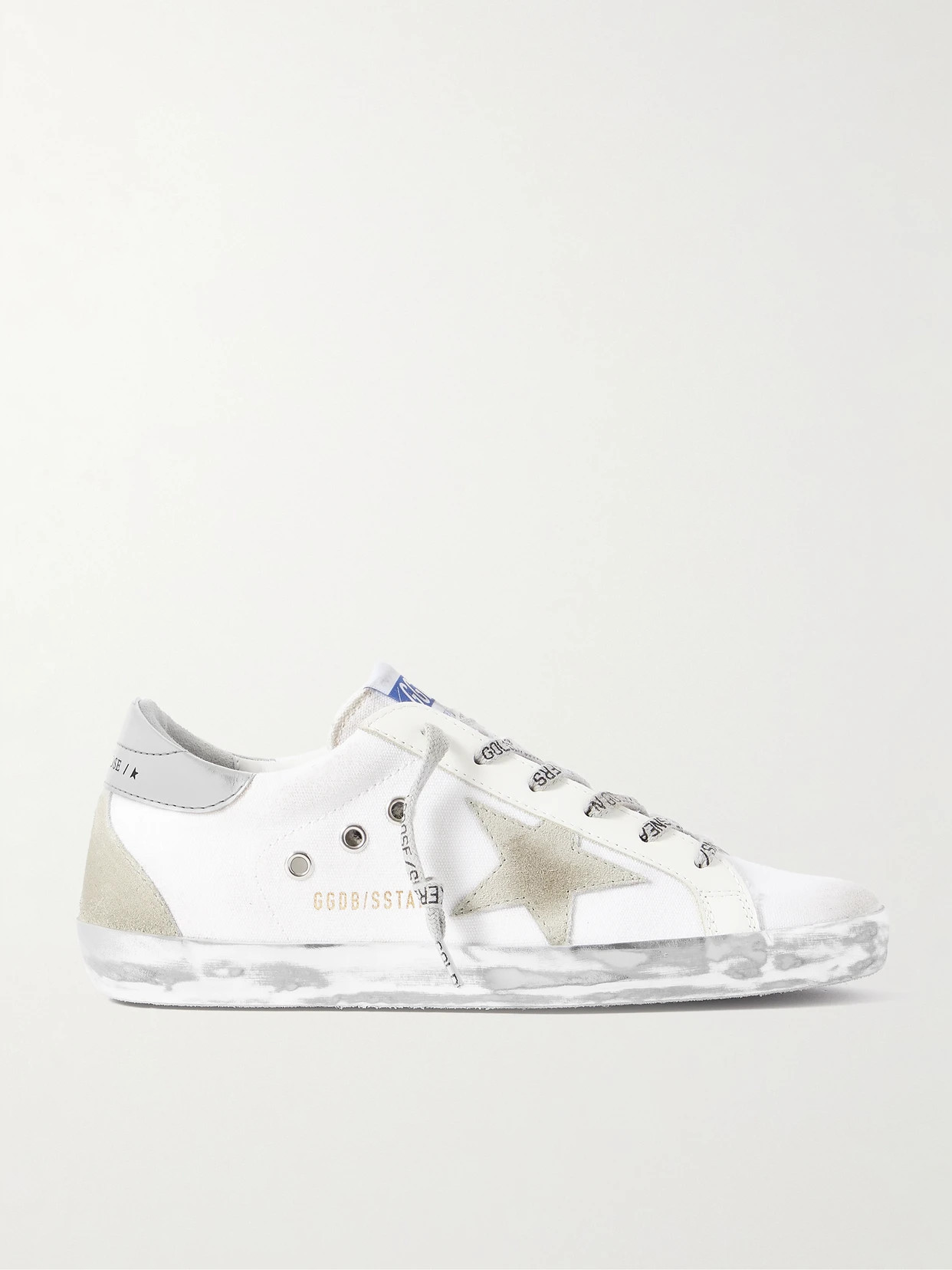 Golden Goose - Superstar Distressed Suede And Leather-trimmed Canvas Sneakers - Off-white | NET-A-PORTER (US)