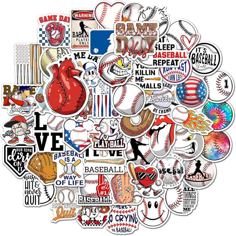 BEATRI 50 Pcs Baseball Stickers, Baseball Vinyl Stickers for Water Bottle, Laptop, Phone, Basebal... | Amazon (US)