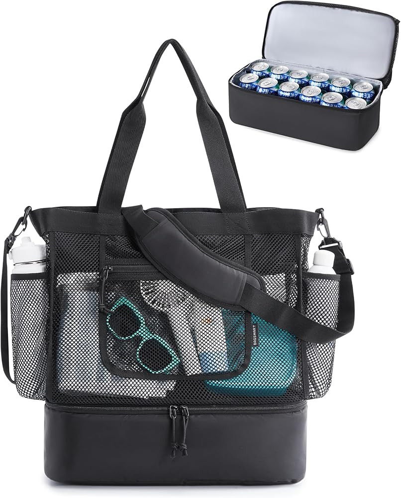 BAGSMART Beach Bag for Women, Mesh Tote Bags with Zipper, Sandproof Vacation Essentials with Cool... | Amazon (US)