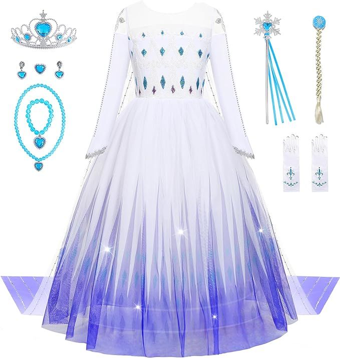 Aoiviss Frozen Dresses for Girls Princess Elsa Costume Halloween Carnival Cosplay Dress up Snow B... | Amazon (US)