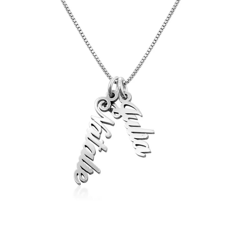 Vertical Name Pendant Necklace in Silver | Theo Grace