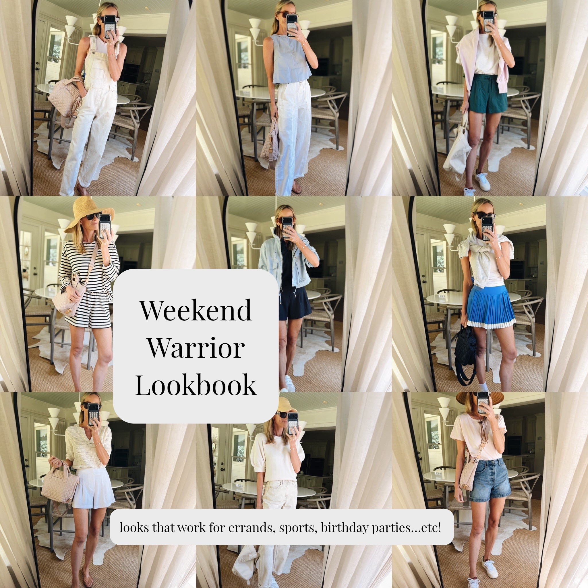 My go-to looks for spring sports watching and weekend errands and all the everyday things in between! Love these uniforms. 

Sizing -
Small overalls
2 long target jeans
XS target white shorts 
Small tennis skirt
Small tank tops
Small Tuckernuck striped set 
XS target romper
Small Amazon jacket 
26 jean shorts 
Small Target dress striped 
Small Spanx set 

Xoxo
