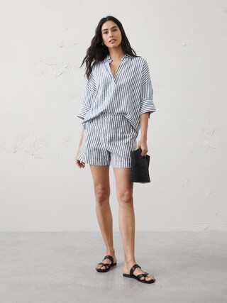 Linen-Blend Drapey Popover Shirt | Banana Republic Factory