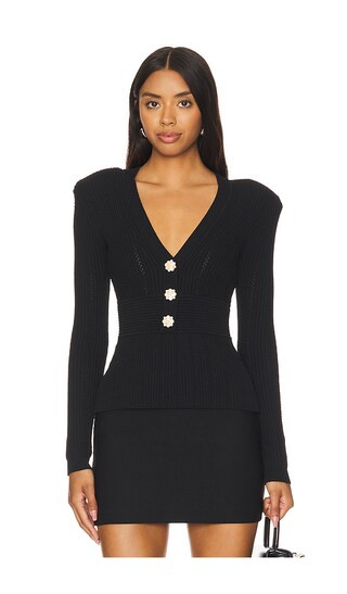 self-portrait Pointelle Knit Top in Black. - size S | Revolve Clothing (Global)