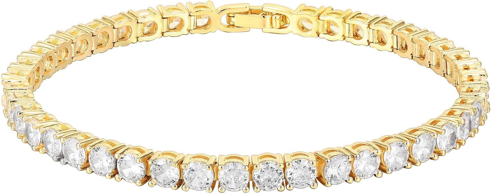 PAVOI 14K Gold Plated Cubic Zirconia Classic Tennis Bracelet | Gold Bracelets for Women | 4mm CZ,... | Amazon (US)