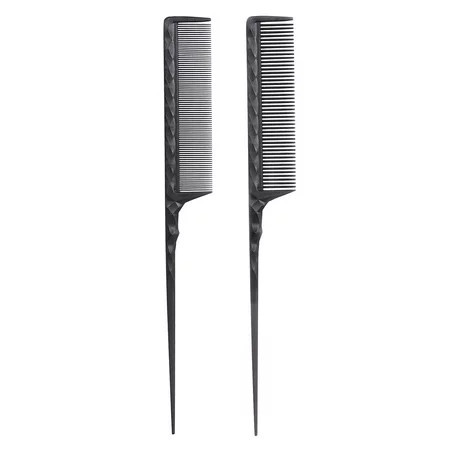 2 Heat Resistant Rat Tail Hair Combs for Flat Iron Straightening Rattail Carbon Fiber Anti Static Styling Parting Teasing Combs for Women Fine and Wide Teeth Black | Walmart (US)
