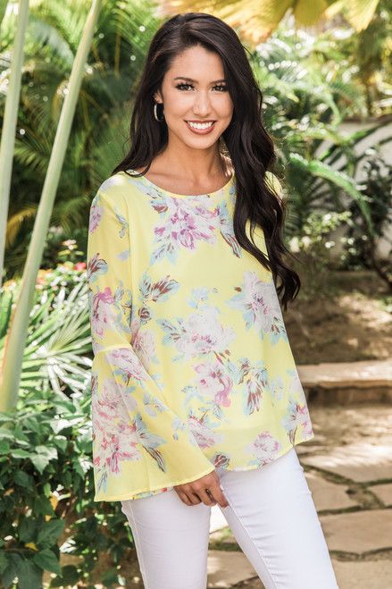 Just As You Are Yellow Floral Blouse | The Pink Lily Boutique