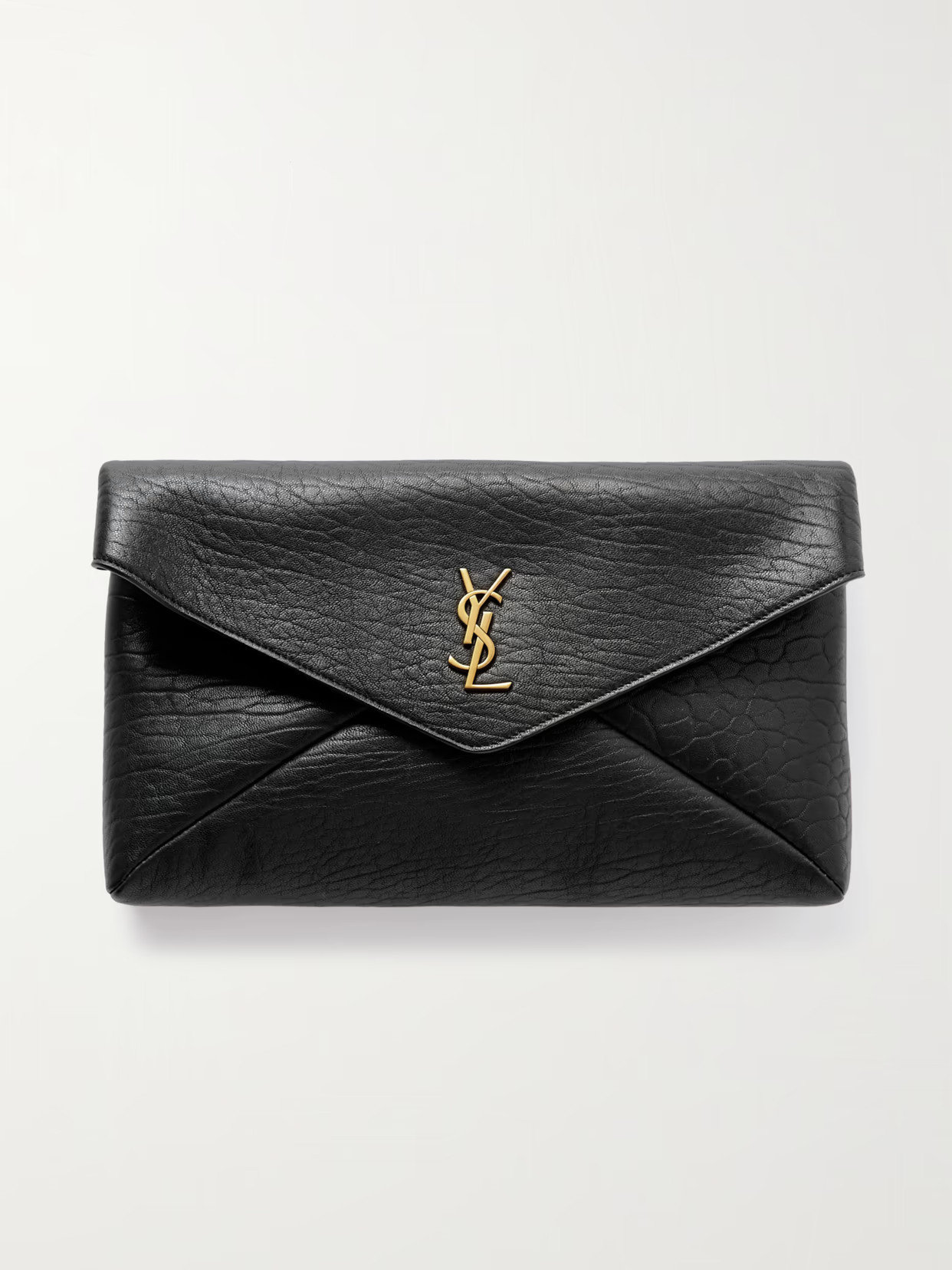 SAINT LAURENT - Cassandre Large Envelope Textured-leather Clutch - Black | NET-A-PORTER (US)