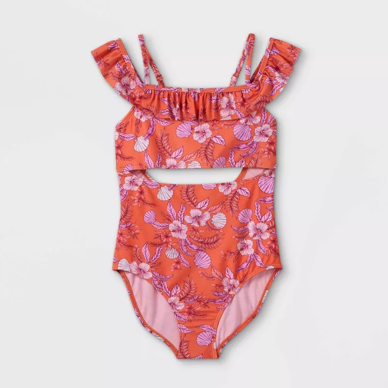 Girls' Floral Print Off Should One Piece Swimsuit- art class™ | Target