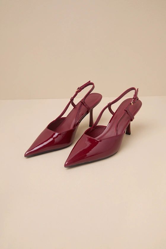 Isabel Cherry Red Patent Pointed-Toe Slingback Pumps | Lulus