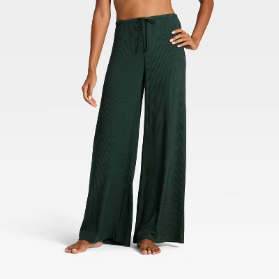 Women's Cozy Ribbed Wide Leg Pants - Auden™ Green S | Target