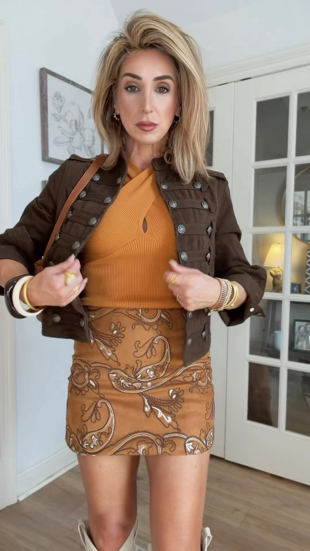 If pumpkin spice were an outfit. 🎃🍁🤎☺️ This chocolate brown denim jacket is going to be on serious repeat this season. 

Fall outfits women, fall mini skirt, cropped jacket, date night outfits, tall boots, fall shoulder bags

#LTKgrwm #LTKOver40 #LTKootd