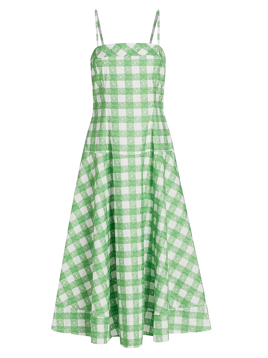 Women's Drop Me A Note Plaid Cotton Midi-Dress - Grass Green - Size 4 | Saks Fifth Avenue