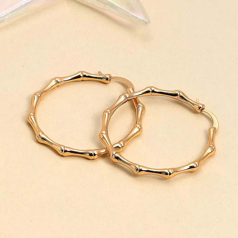 Large Round Fashion Statement Bamboo Hoop Earrings for Women  Piercing 18K Yellow Gold Plated Hig... | Walmart (US)