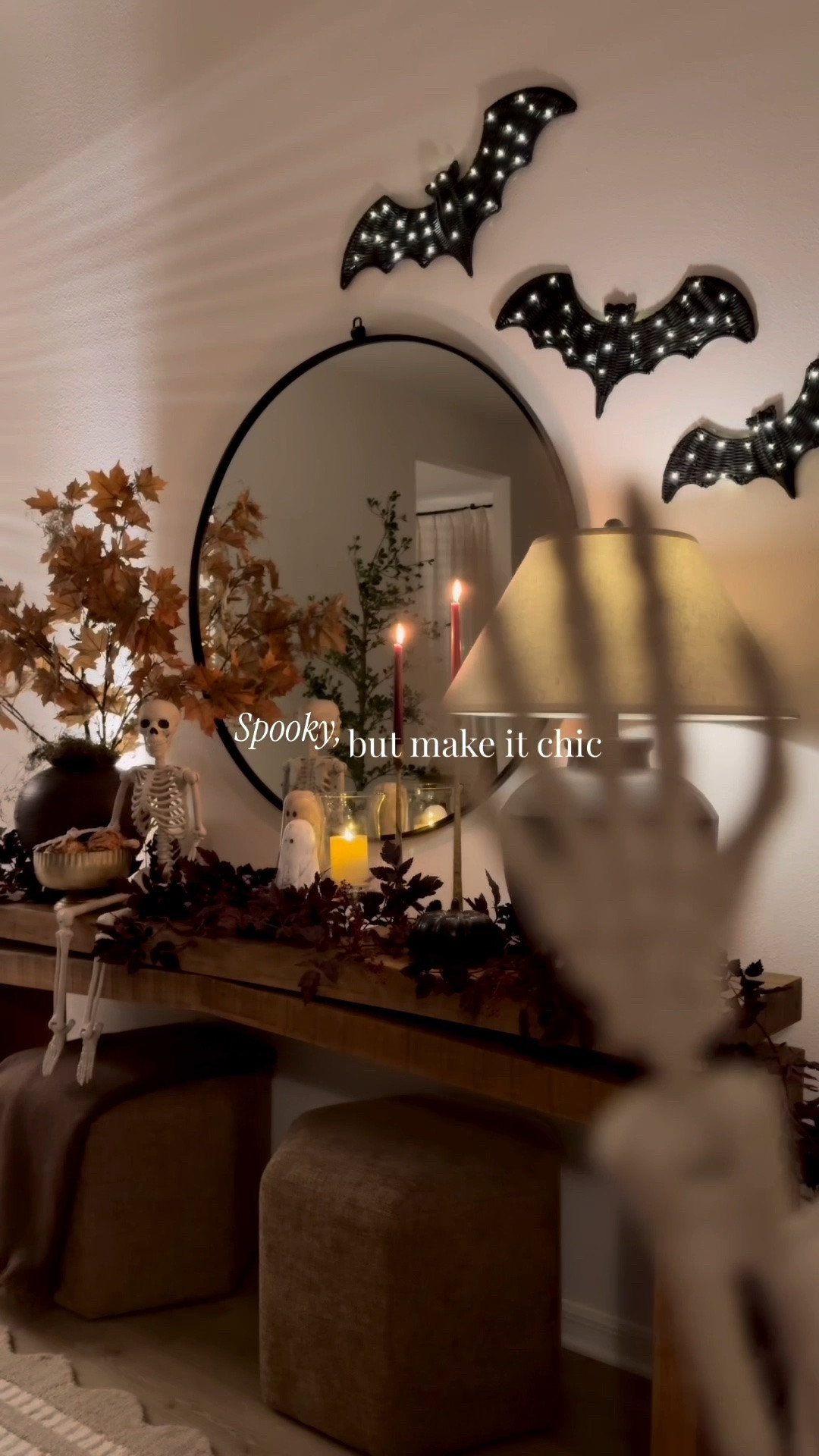 A little spooky chic entryway styling for October 🦇🖤🕯️✨

I found these light-up bats on sale and they ended up inspiring this whole little entryway styling. They’re such a fun touch for Halloween and such a steal right now for the set of 3!

Comment SHOP and I’ll send you all the details!

#spookyseason #halloweenentryway #halloweendecor #halloweenstyling #homeinspo

#LTKHome #LTKSeasonal