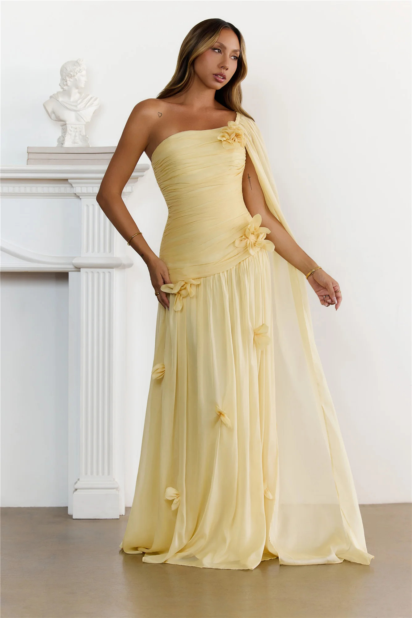 Silver Breeze One Shoulder Maxi Dress Butter | Hello Molly (US)