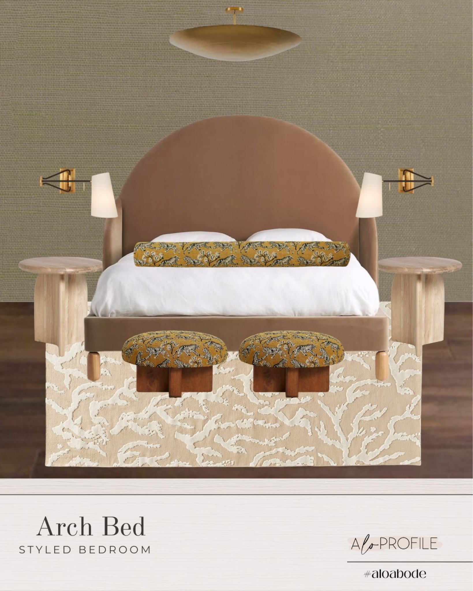 Chocolate Brown Furniture // Moody bedroom decor, wall sconce, curved furniture, ottomans, bedroom furniture, velvet bedframe, wall sconce, sconce bed lights, white oak nightstands, round nightstands, side tables, upholstered ottomans, lulu and georgia furniture, textured rug, olive green wallpaper, etsy light fixture, brass light fixtures, modern bedroom, styled bedroom

#LTKhome