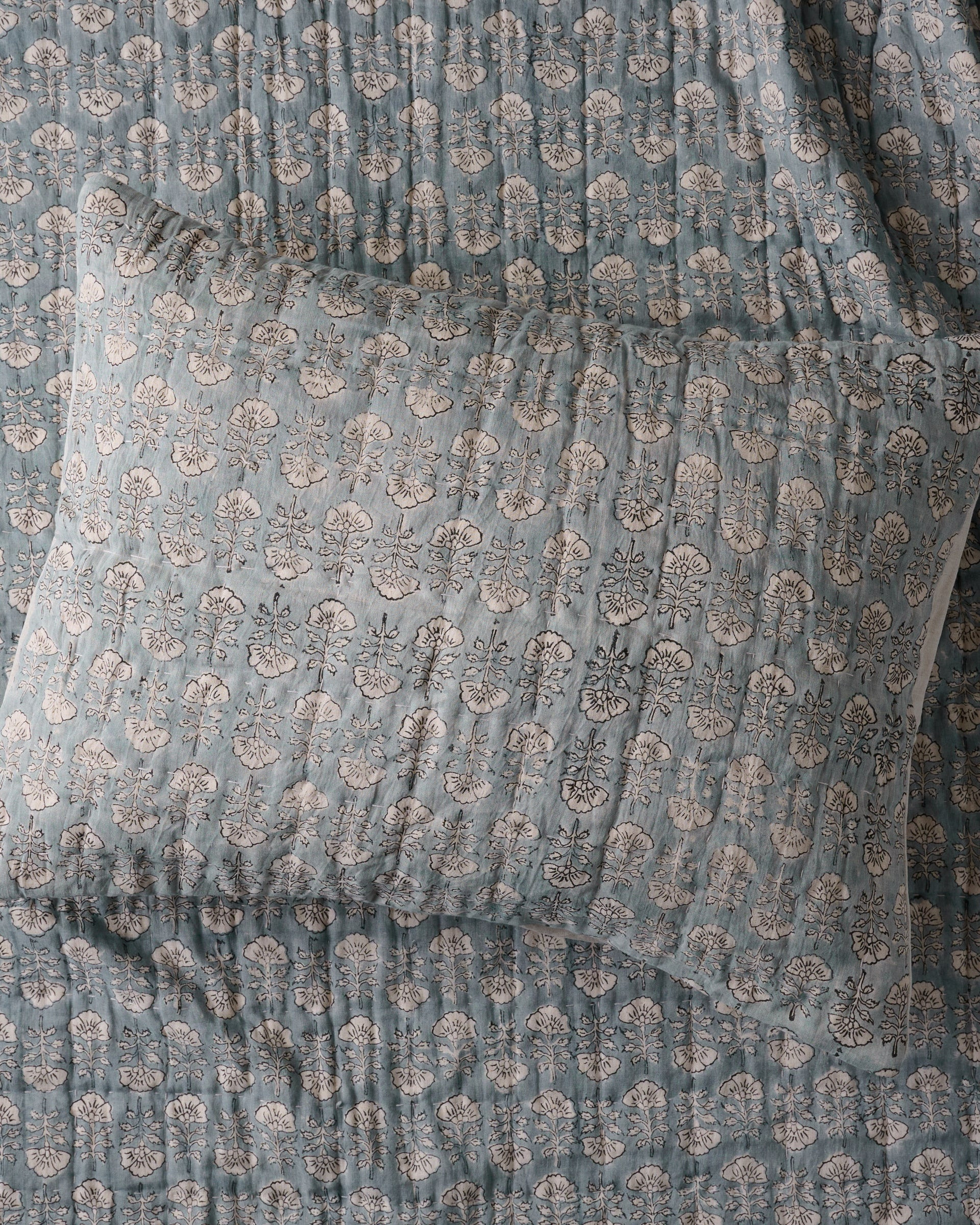 Flora Block Print Pillow Sham - Silver Blue | Magnolia
