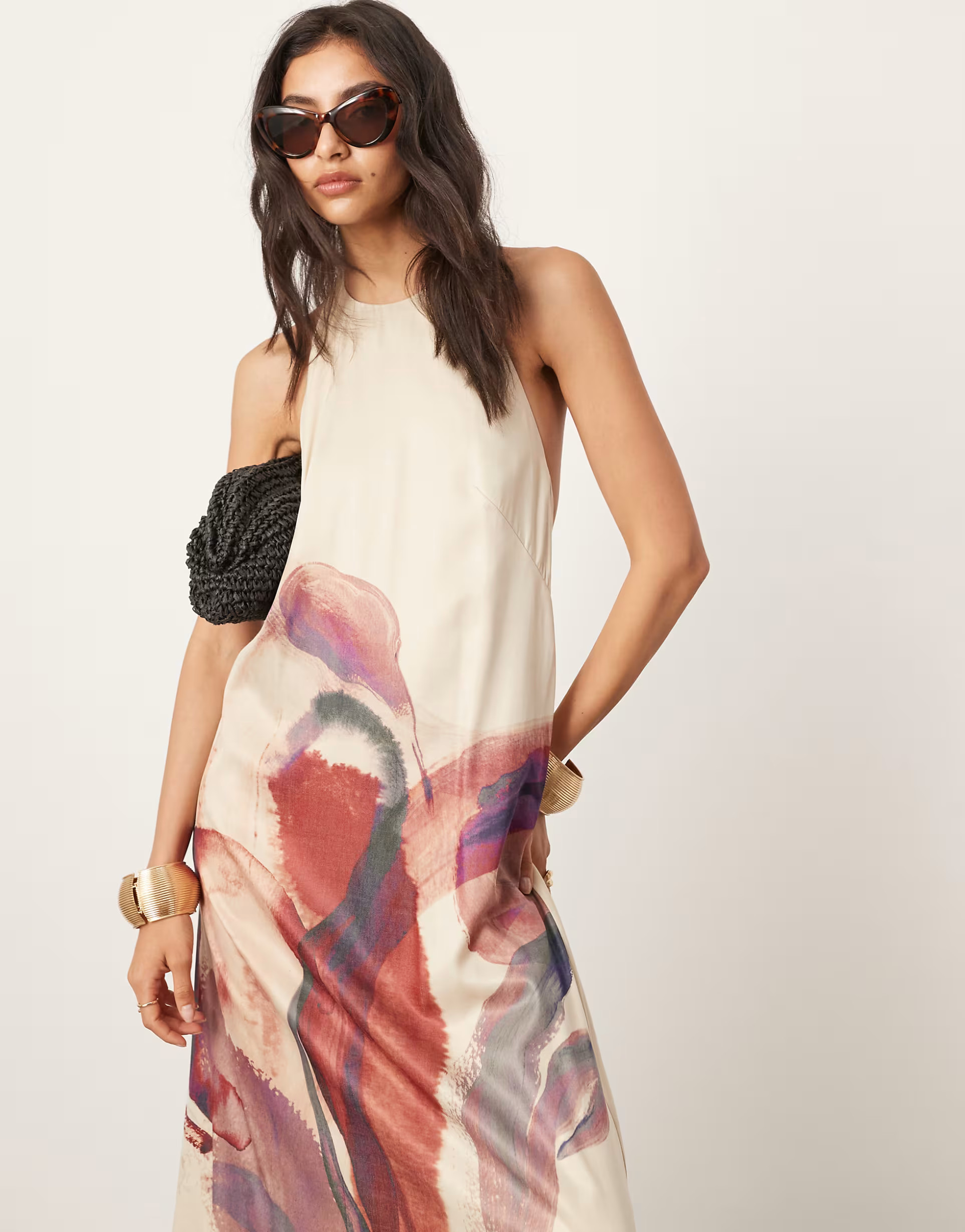 ASOS EDITION soft halterneck low back maxi dress with pockets in abstract print | ASOS (Global)