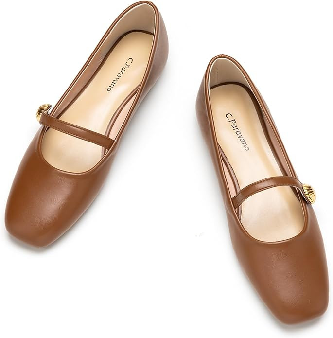 C.Paravano Mary Jane Shoes for Women | Women Flats | Womens Square Toe Flats | Leather Mary Jane | Amazon (US)