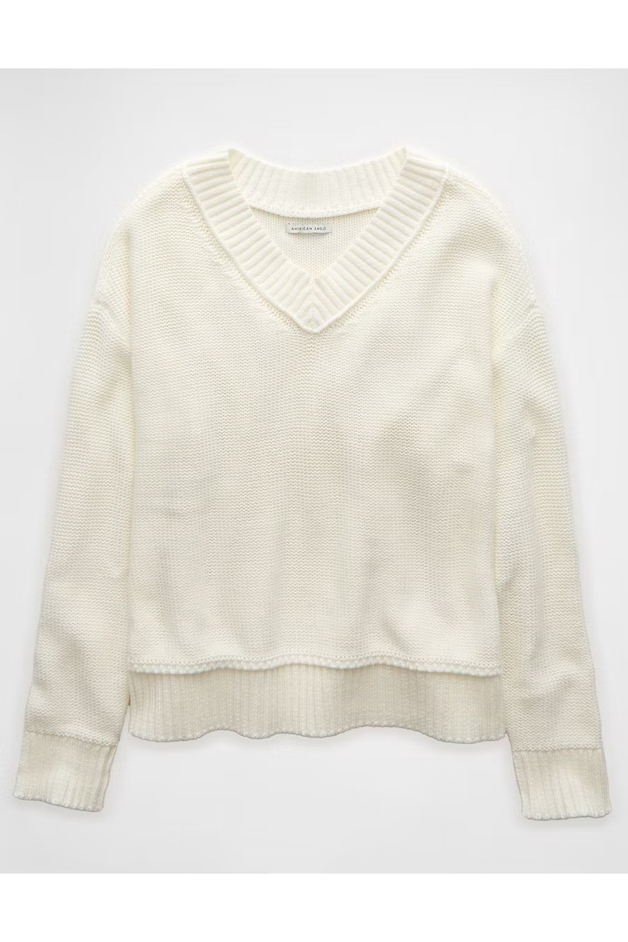 AE Long Weekend V-Neck Sweater Women's White L | American Eagle Outfitters (US & CA)
