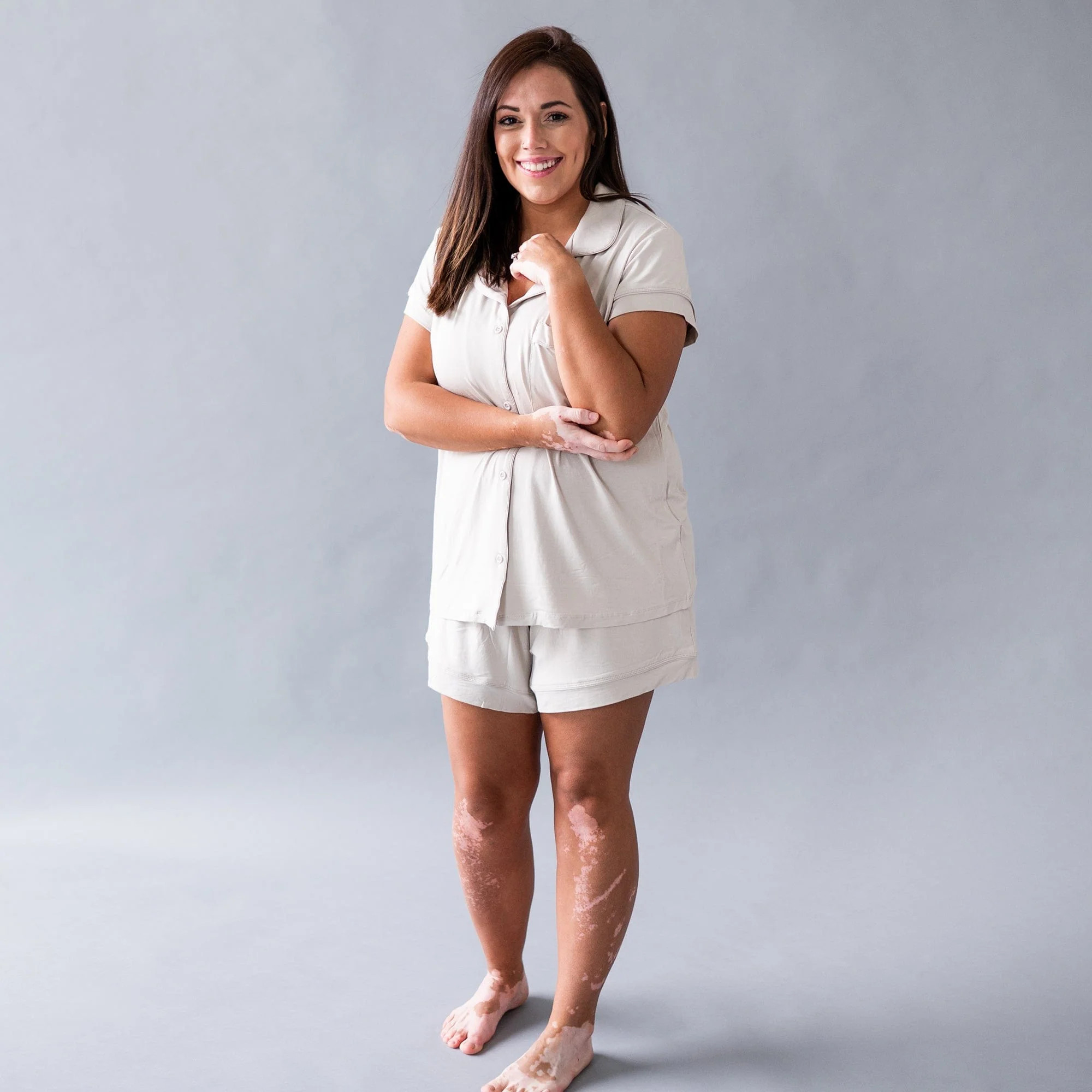 Women’s Short Sleeve Pajama Set in Oat | Kyte BABY